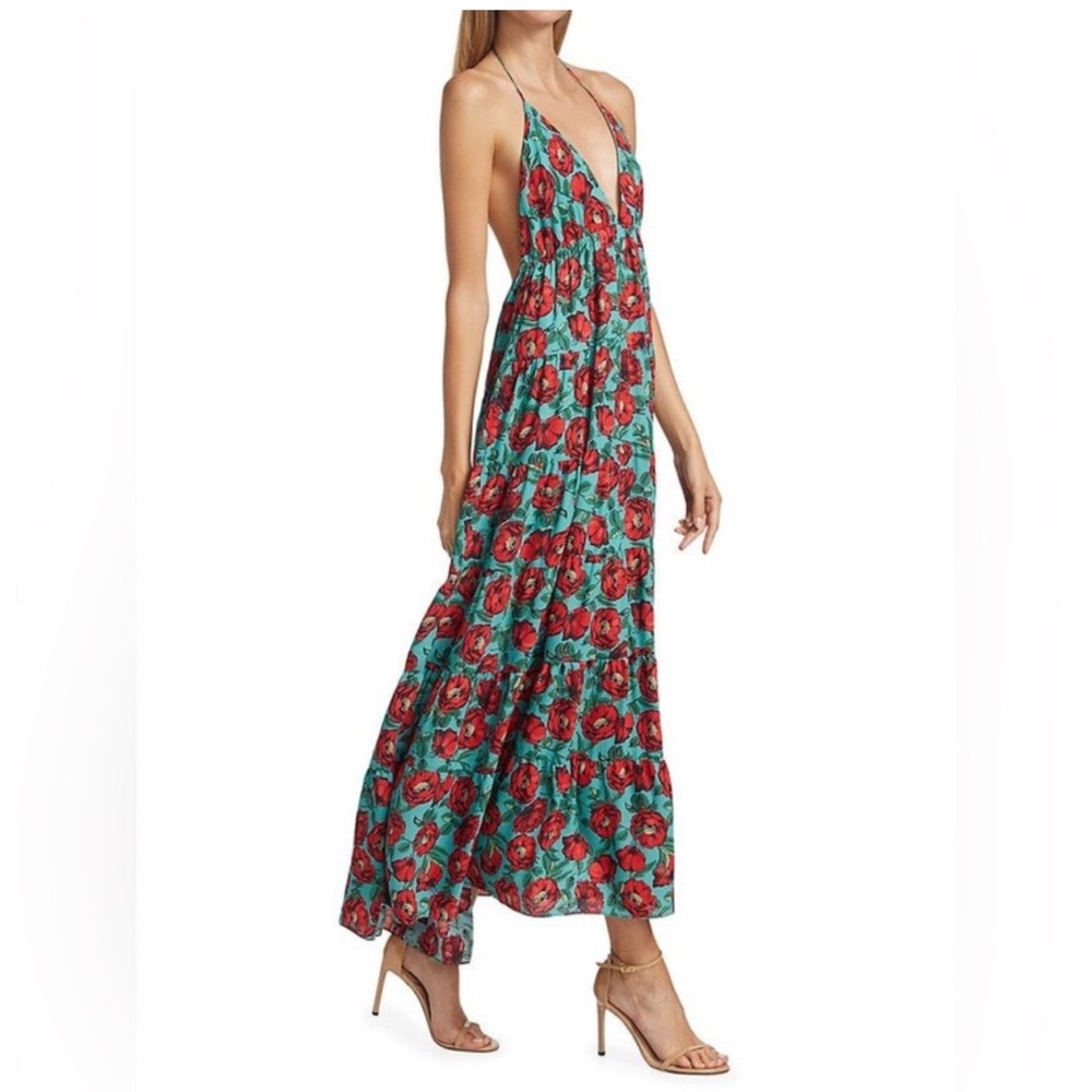 Alice & Olivia Mae Halter Tiered Midi Dress